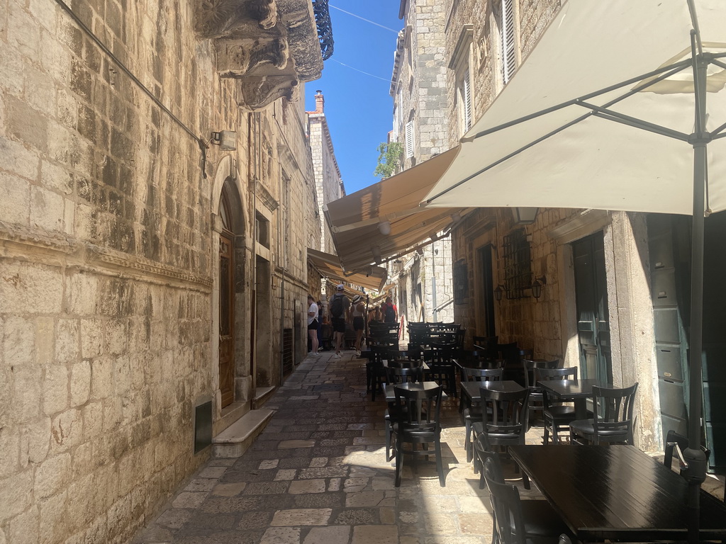 Terraces of restaurants at the Prijeko Ulica street, viewed from the Bokoviceva Ulica street