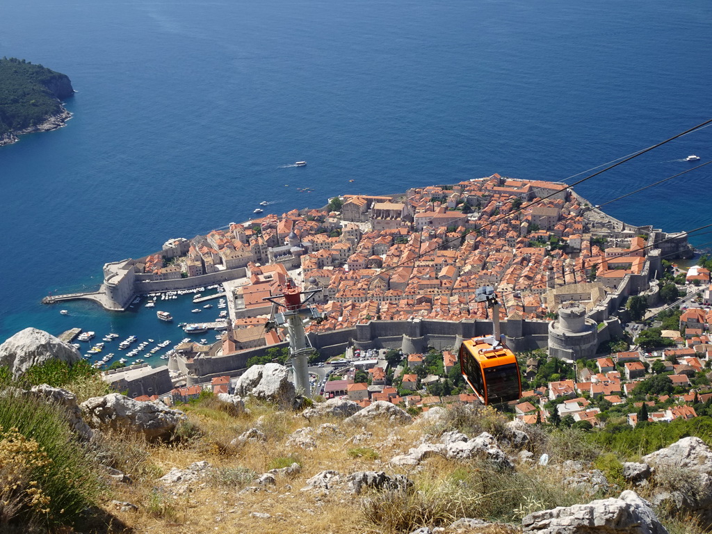 The Dubrovnik Cable Car from the Old Town and the Lokrum island, viewed from the terrace of the Restaurant Panorama at Mount Srd