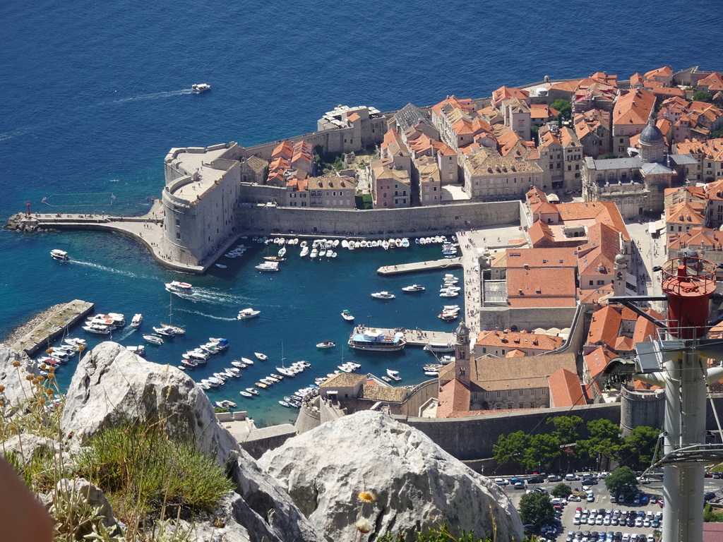 The Old Town with the Tvrdava Svetog Ivana fortress, the Old Port and the Dominican Monastery, viewed from the terrace of the Restaurant Panorama at Mount Srd