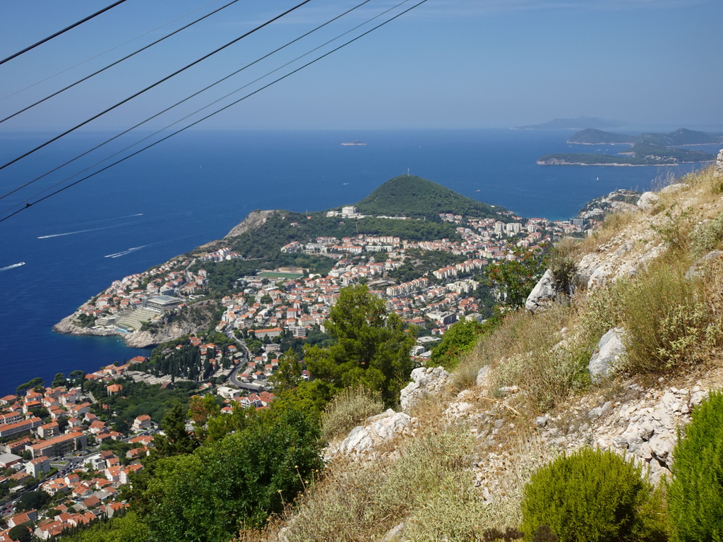 The Lapad peninsula with the Velika Petka Hill and the Kolocep, Lopud and Sipan islands, viewed from the terrace of the Restaurant Panorama at Mount Srd