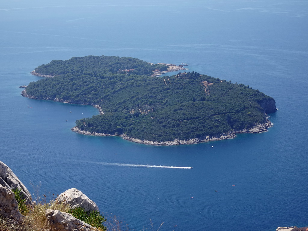 The Lokrum island, viewed from the terrace of the Restaurant Panorama at Mount Srd