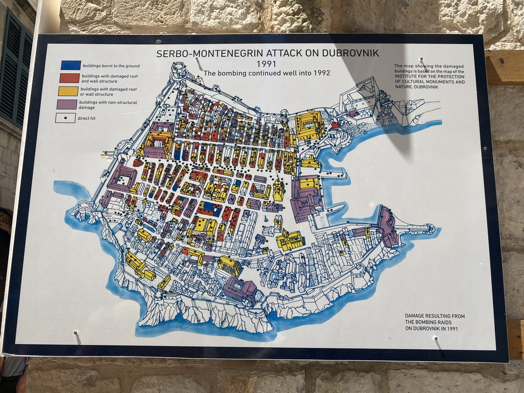 Map of the Serbo-Montenegrin attack on Dubrovnik at the crossing of the Ulica od Puca and iroka Ulica streets