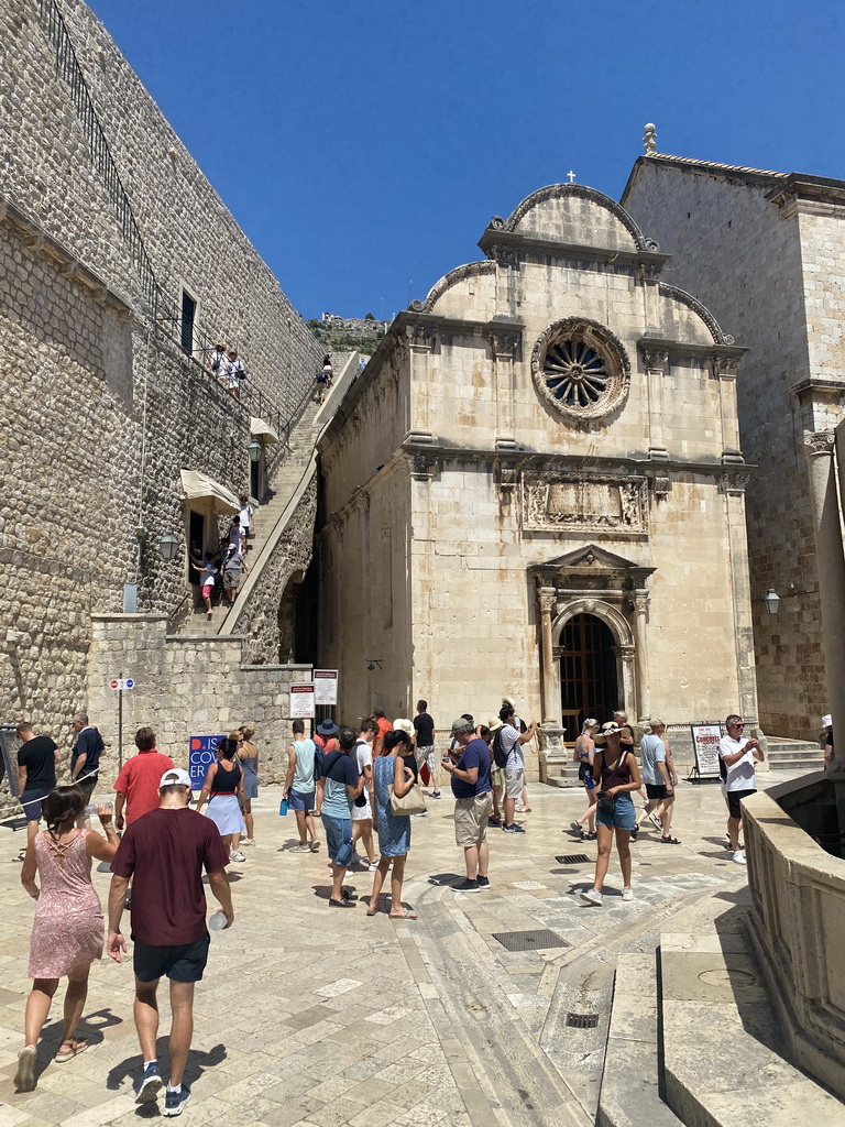 The Church of St. Salvation and the staircase to the city walls at the west side of the Stradun street