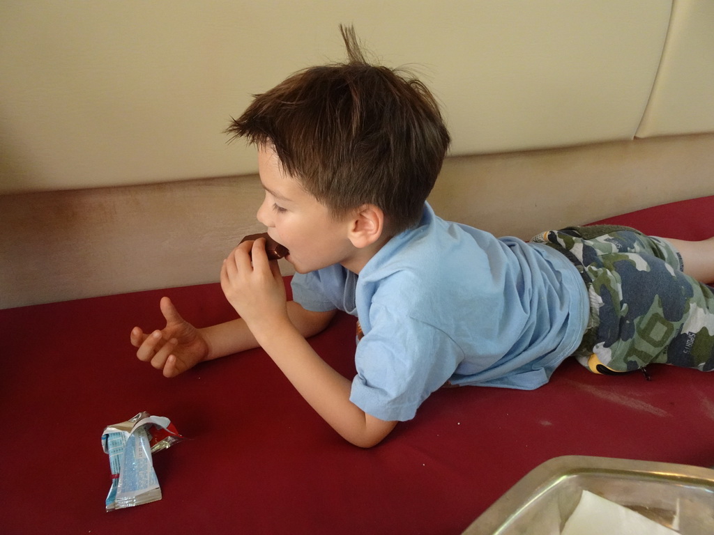 Max eating candy at the Aquarius Tavern