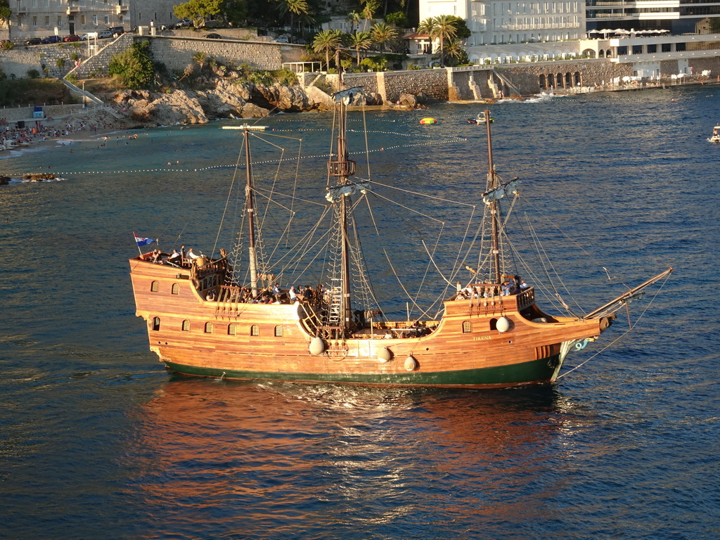 Old ship and the east side of the city with the Plaa Banje beach, viewed from the top of the Tvrdava Svetog Ivana fortress