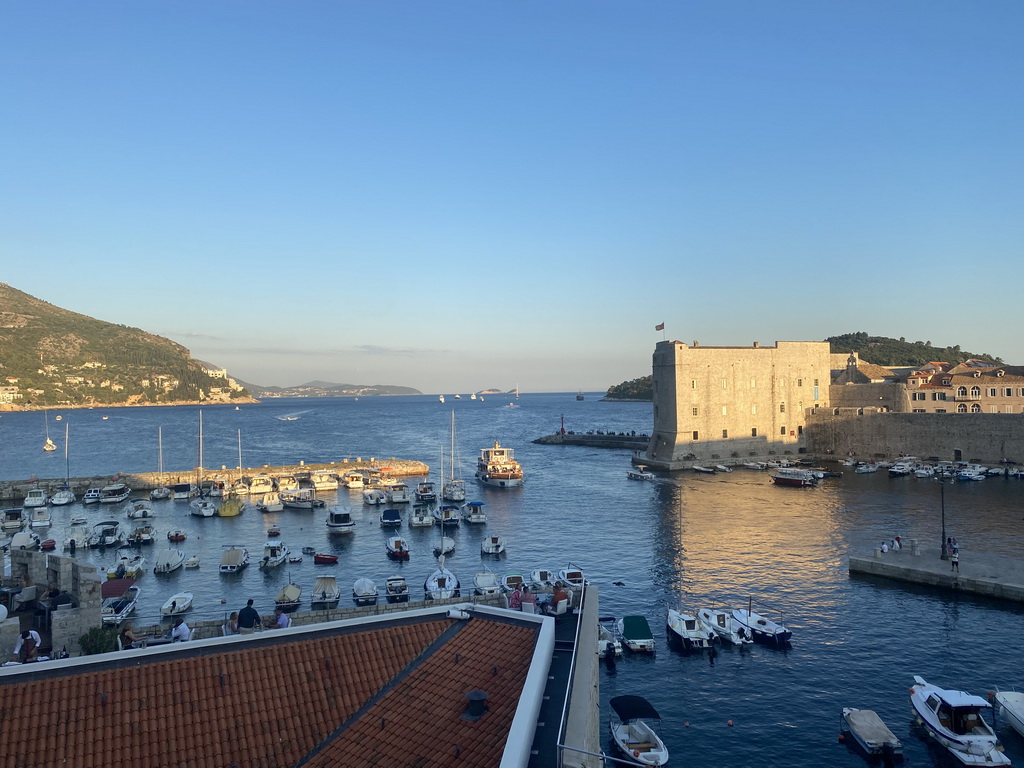 The Old Port, the Tvrdava Svetog Ivana fortress and the Lokrum island, viewed from the top of the northeastern city walls