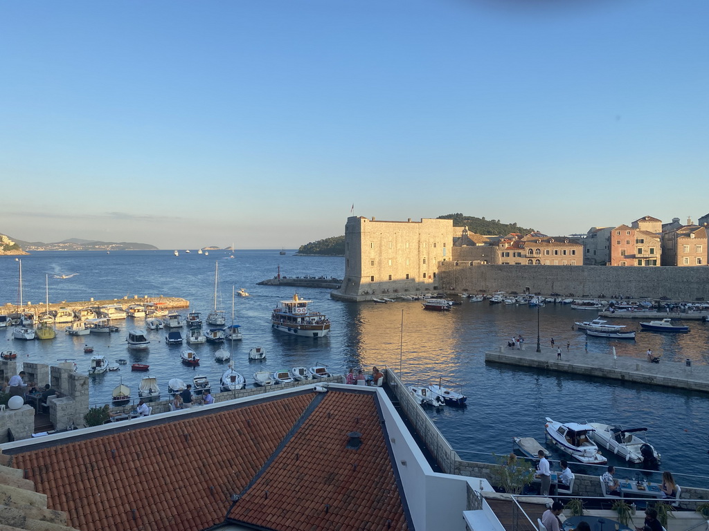 The Old Port, the Tvrdava Svetog Ivana fortress and the Lokrum island, viewed from the top of the northeastern city walls