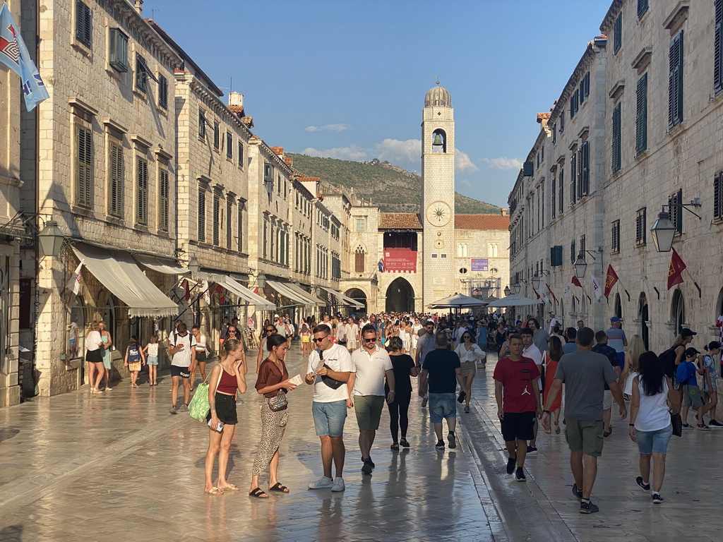 The east side of the Stradun street with the Bell Tower