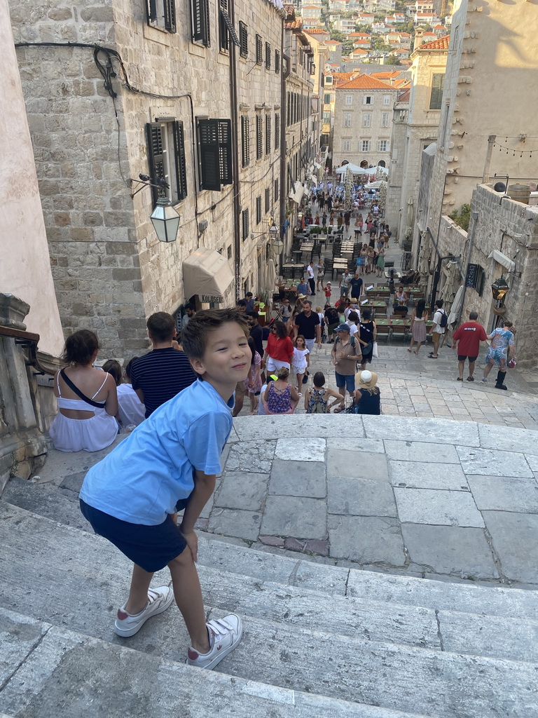 Max at the Jesuit Stairs, with a view on the Gunduliceva Poljana market square