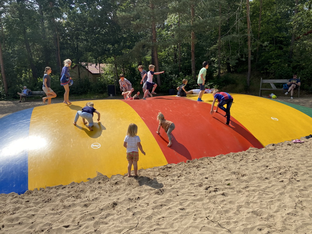 Max`s cousins on the trampoline at the main playground at the Landal Coldenhove holiday park