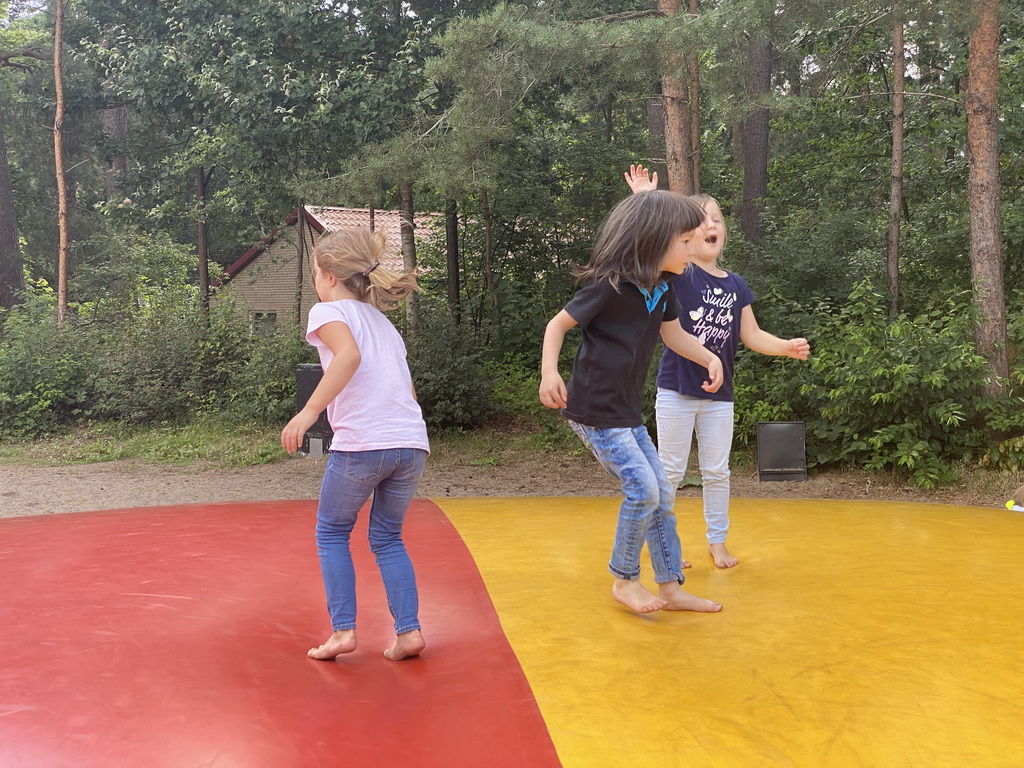 Max and his cousins on the trampoline at the main playground at the Landal Coldenhove holiday park