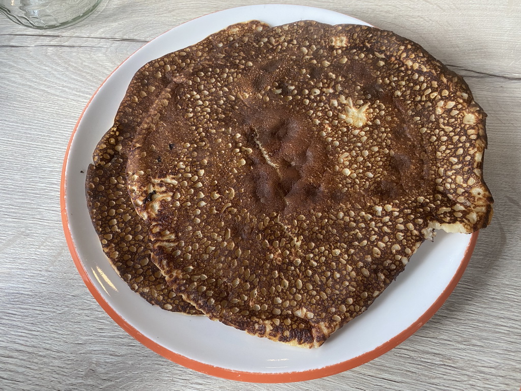 Pancakes for lunch in the living room of our holiday home at the Landal Coldenhove holiday park