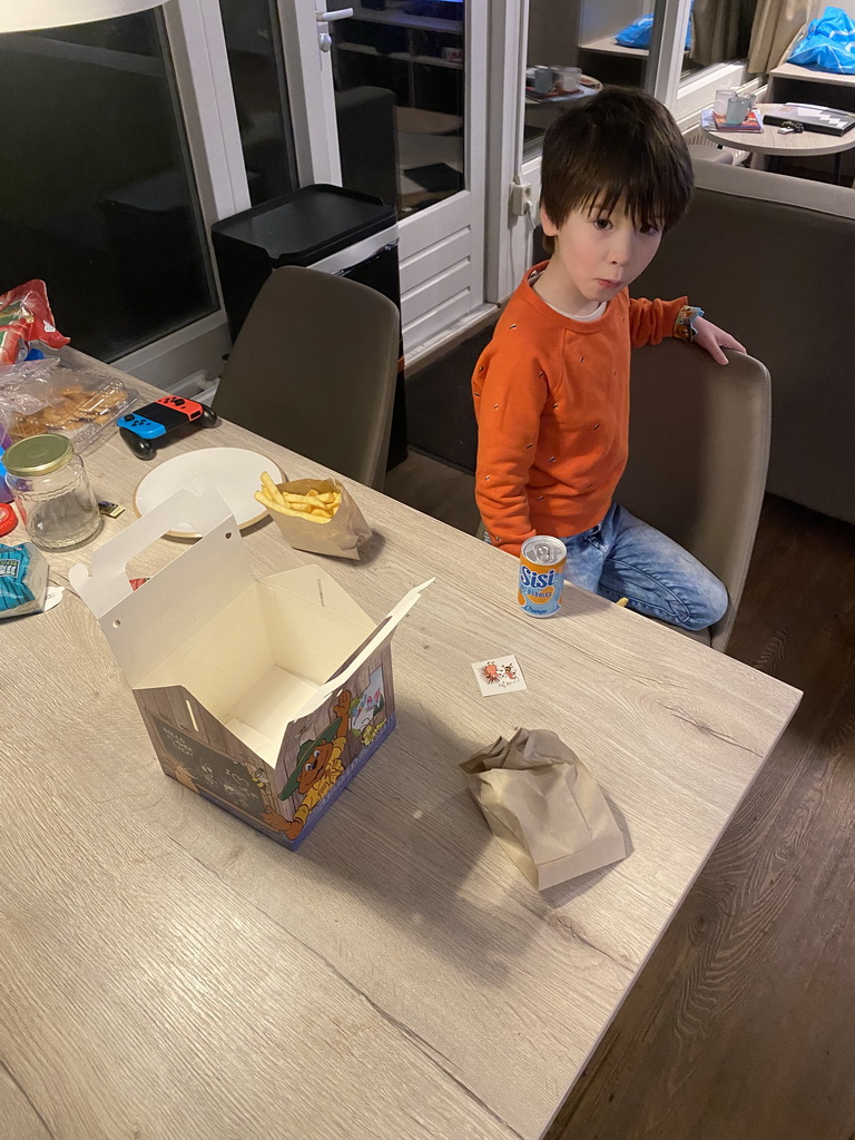 Max having dinner in the living room of our holiday home at the Landal Coldenhove holiday park