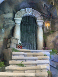 Door at the Six Swans attraction at the Fairytale Forest at the Marerijk kingdom, viewed from one of the boats