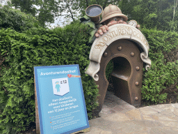 Entrance to the Adventure Maze attraction at the Reizenrijk kingdom, with COVID-19 sign