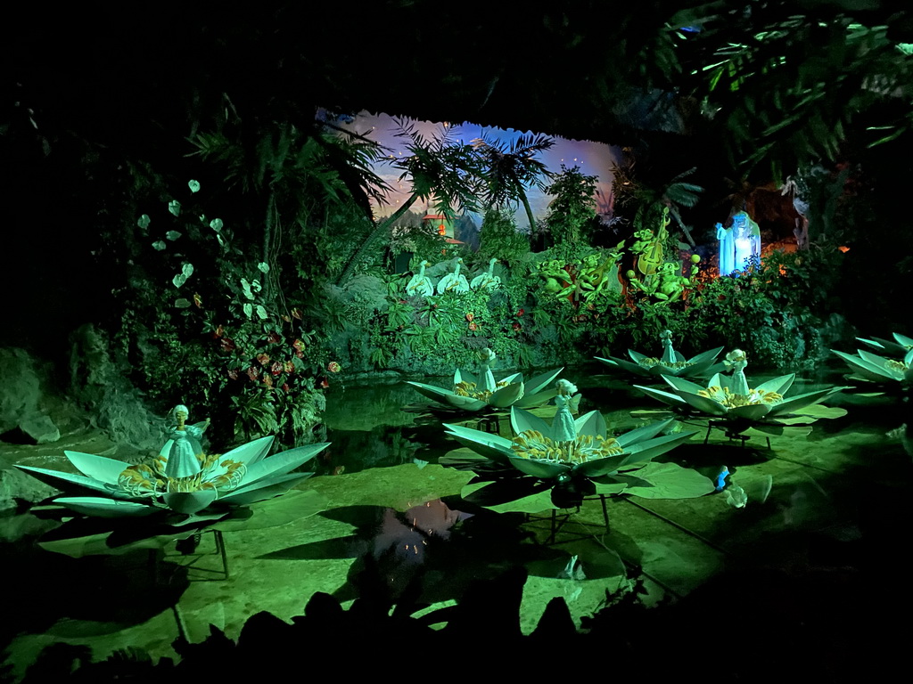 The Witch, the Frogs, the Geese, the Water Lilies and the Fakir`s Tower at the Indian Water Lilies attraction at the Fairytale Forest at the Marerijk kingdom