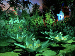 The Witch, the Frogs, the Geese, the Water Lilies and the Fakir`s Tower at the Indian Water Lilies attraction at the Fairytale Forest at the Marerijk kingdom