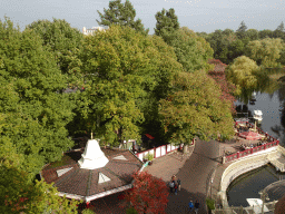 The Toko Pagode restaurant and the Gondoletta attraction at the Reizenrijk kingdom, viewed from the Pagoda attraction