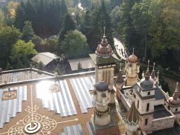 The towers and roof of the Symbolica attraction at the Fantasierijk kingdom, viewed from the Pagoda attraction at the Reizenrijk kingdom