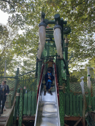 Max on a slide at the Nest! play forest at the Ruigrijk kingdom