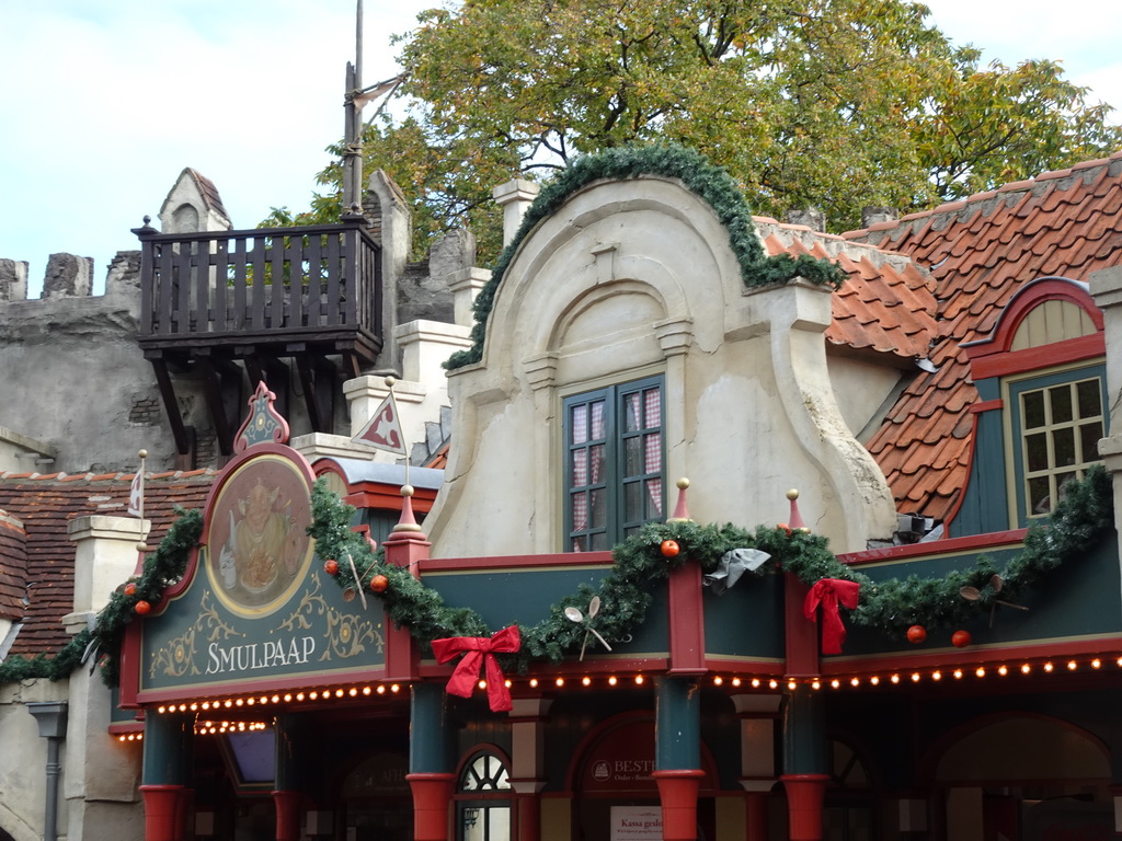 Facade of the Smulpaap restaurant at the Anton Pieck Plein square at the Marerijk kingdom