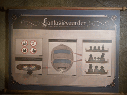 Explanation on the Fantasievaarder rider at the waiting line for the Symbolica attraction at the Fantasierijk kingdom