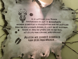 Goatskin with text at the waiting line for the Villa Volta attraction at the Marerijk kingdom
