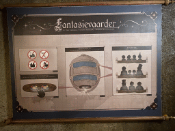 Explanation on the Fantasievaarder rider at the waiting line for the Symbolica attraction at the Fantasierijk kingdom