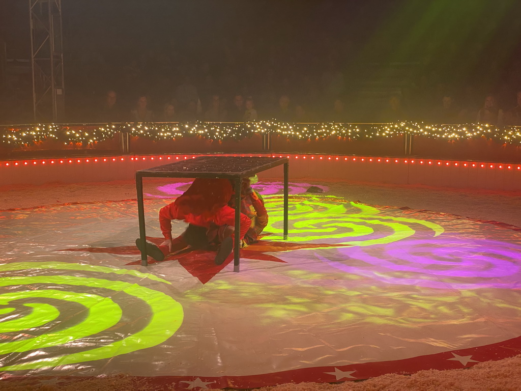 Circus artists at the Kerstcircus Etten-Leur, during the act `Musical Cascaders - Muñoz Brothers`