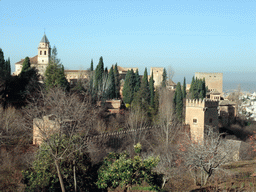 The Alhambra palace, viewed from the Jardines Nuevos gardens at the Palacio de Generalife