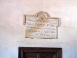 Plate about Washington Irving, at the chambers of Charles V at the Alhambra palace