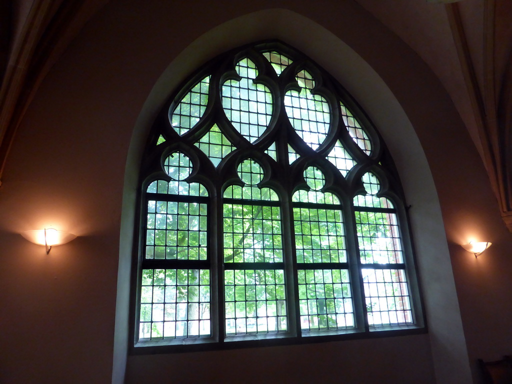 Window in the room at the north side of the Martinikerk church, with a view on the Martinikerkhof square