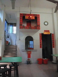 Decorations for the Chinese New Year at a restaurant in an old shopping street in the city center