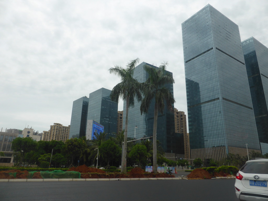 Skyscrapers at the Central Business District at Guoxing Avenue, viewed from the car