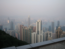 The skyline of Hong Kong and Kowloon with the International Commerce Centre, under construction, the Two International Finance Centre and the Bank of China Tower, and Victoria Harbour, viewed from Victoria Peak