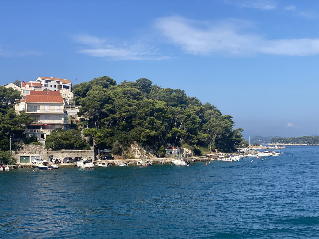 Boats at the Gru Port and the Adriatic Sea, viewed from the Elaphiti Islands tour boat