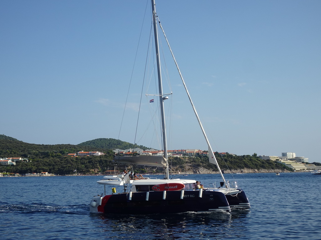 Boat leaving the Gru Port, viewed from the Elaphiti Islands tour boat