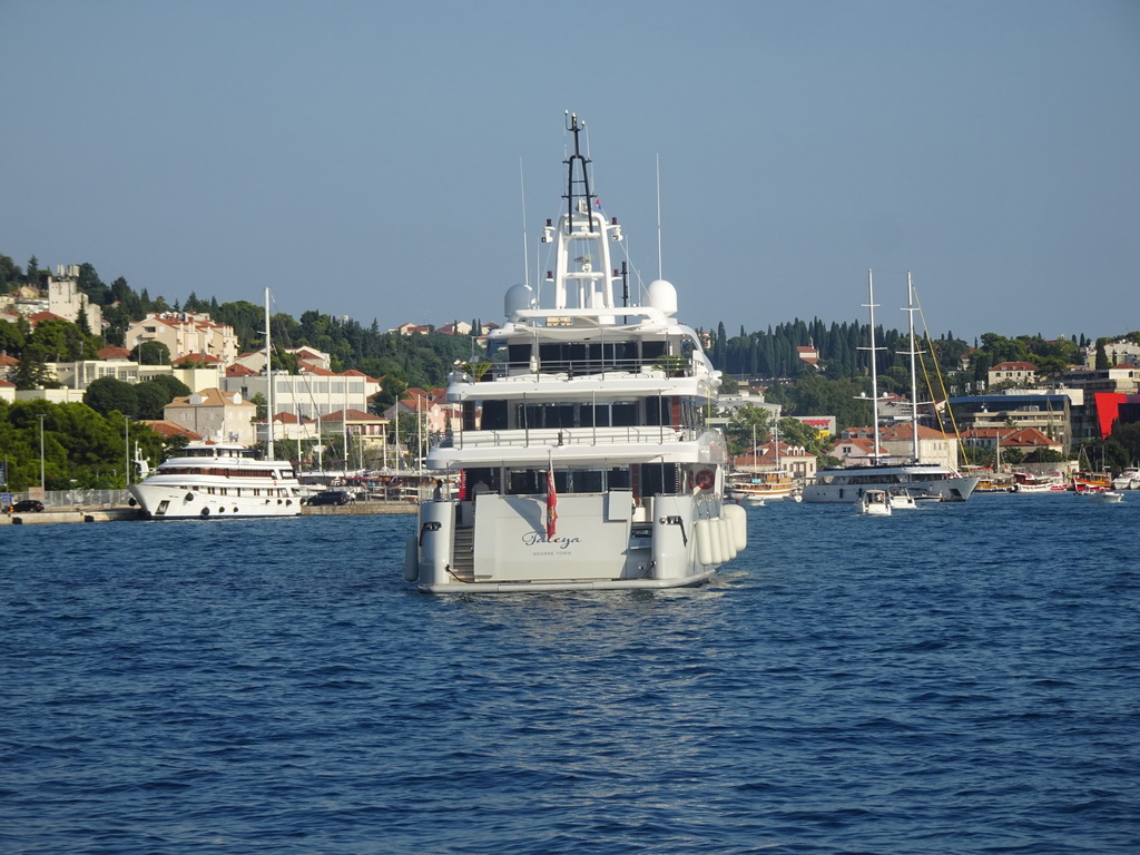 Boat `Taleya` and other boats at the Gru Port, viewed from the Elaphiti Islands tour boat