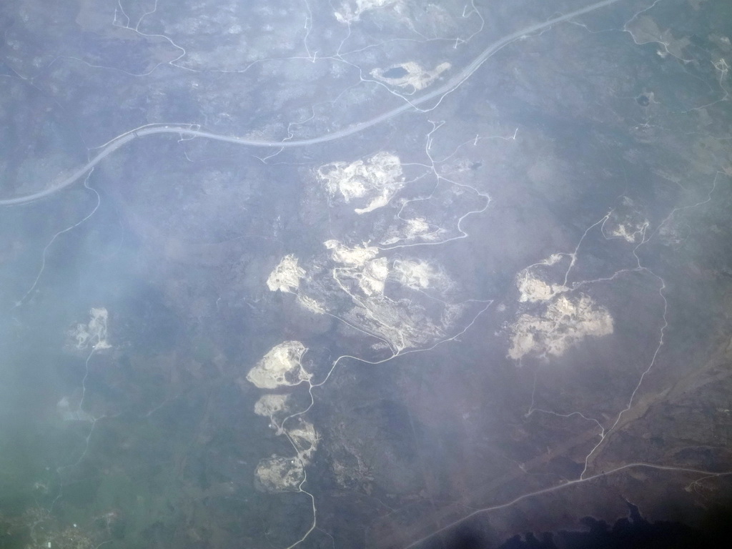 Sandy areas west of the Pinhão River in Portugal, viewed from the airplane from Rotterdam