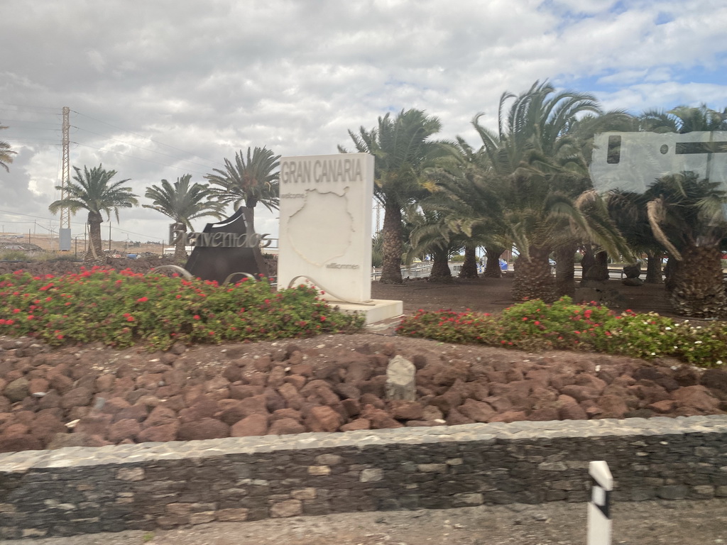 Sign at the entrance to the GC-1 road, viewed from the shuttle bus from the Gran Canaria Airport to Maspalomas