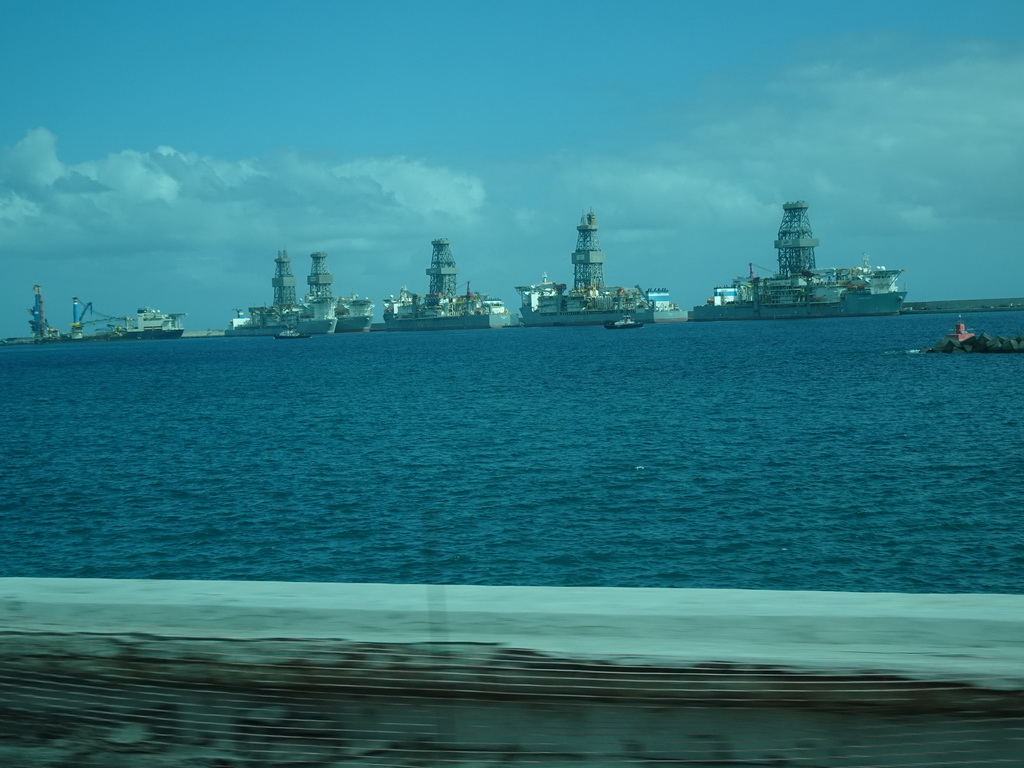 Ships in the Harbour, viewed from the bus from Maspalomas on the GC-1 road