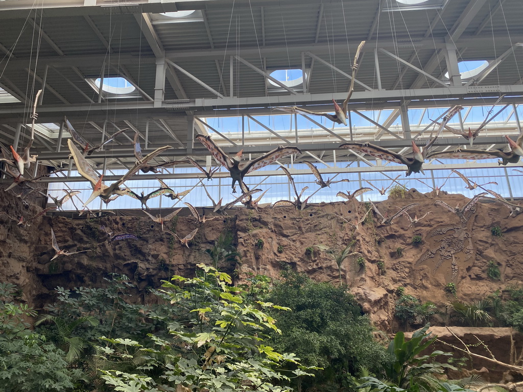 Pterodactylus statues at the upper floor of the Jungle area at the Poema del Mar Aquarium