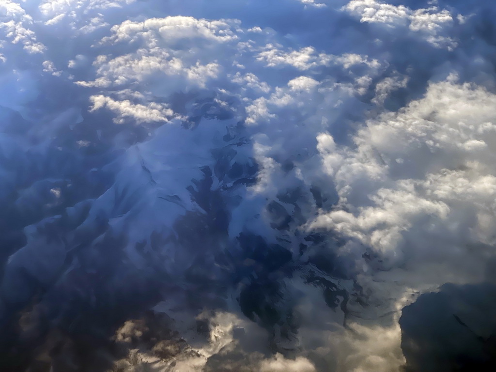 Mountains at the Picos de Europa National Park, viewed from the airplane to Rotterdam