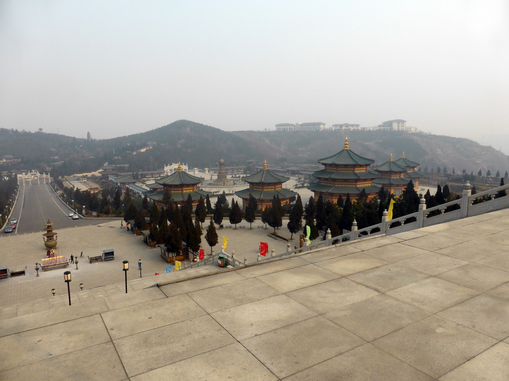 The central square and the eastern side of the Nanshan Temple, viewed from the second platform of the staircase to the Nanshan Great Buddha