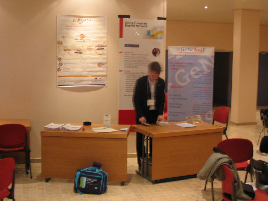 Terry at the GeNeYouS stand at the World Life Sciences Forum BioVision 2005 conference, at the Centre Congrès de Lyon conference center