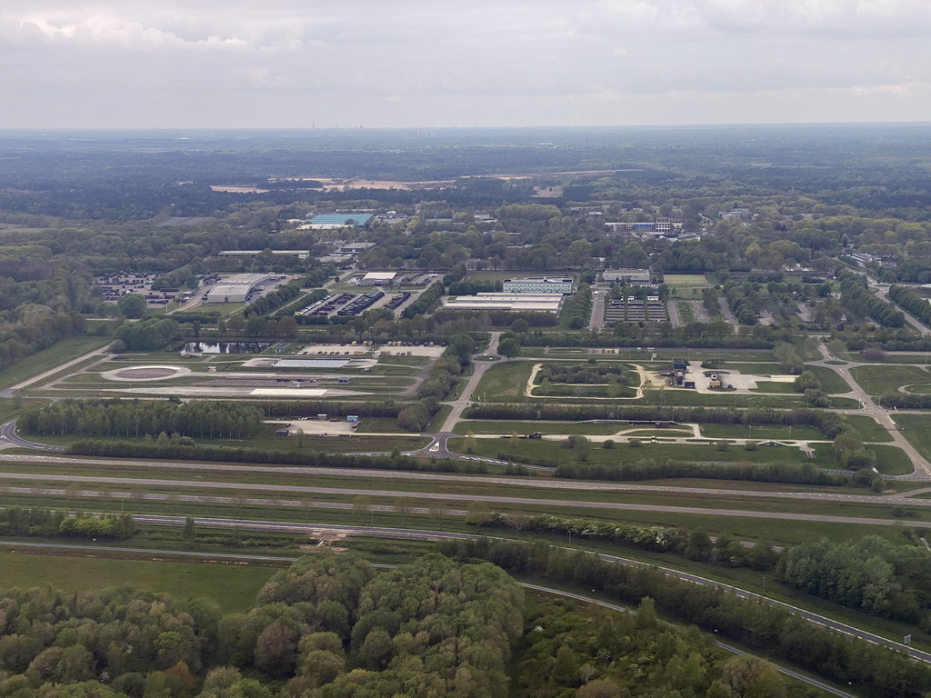 Buildings at the Landsardseweg road at Eindhoven, viewed from the airplane from Eindhoven