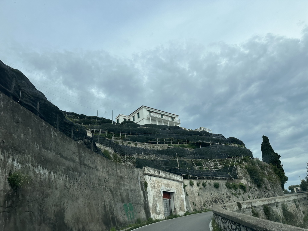 Building on the east side of town, viewed from the rental car on the Amalfi Drive