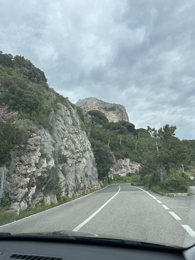 The Amalfi Drive on the east side of town, viewed from the rental car