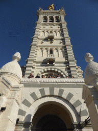 Entrance gate and northwest facade of the tower of the Notre-Dame de la Garde basilica