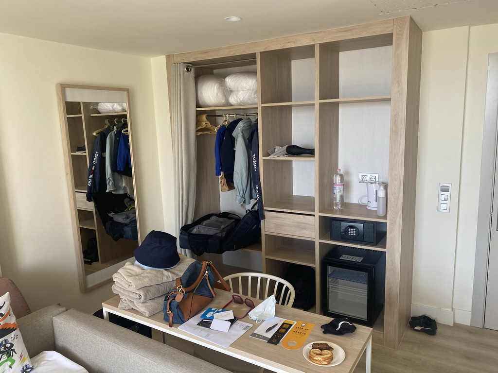 Table and closet at our room at the Abora Buenaventura by Lopesan hotel